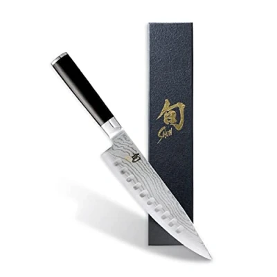 Imagen de KAI Shun Classic Cuchillo de cocina japonés 20 cm longitud hoja con alveolos Damasco 32 capas núcleo VG MAX 61 (±1) HRC Mango madera Pakka Hecho en Japón