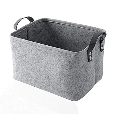 Imagen de TRAMILY Cesta de almacenamiento fieltro, organizador almacenamiento,caja plegable con asas para ropa, juguetes,productos oficina y otros artículos (gris L)