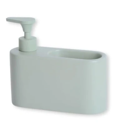 Imagen de Kook Time Dispensador jabón Cocina Verde Salvia Mate jabonera con Guarda estropajos Fregadero Apto para o como dosificador baño Esponja Cerámica 18x6x16 cm.