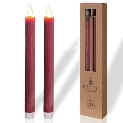 Imagen de COMFORDER Velas LED Efecto Llama Parpadeante (Set de 2), Cera Auténtica, Eléctricas con Temporizador, Pilas (Rojo Burdeos)
