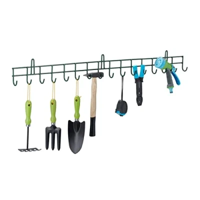 Imagen de Relaxdays Gerätehalter für Gartengeräte Organizador de Herramientas Jardín, 16 Ganchos, Portaherramientas Pared, para 80 kg, 12 x 100 5 cm, Verde, Acero, 12x100x5 cm