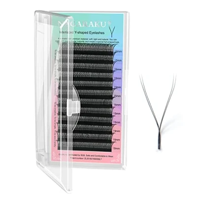 Imagen de NAGARAKU YY Pestañas Suministros Y Lash Abanicos Prefabricados 4D Volumen Ruso Cruz Tejidas a Mano Malla en Forma Eyelash Extension Wispy Cluster Negro Mate 12 Filas(0.07 C Curl 15mm）