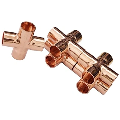 Imagen de 5X 4 Way Cross Union Pipe Fitting 15mm para plomería, aire acondicionado, refrigeración, calefacción central, tuberías de gas