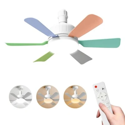 Imagen de ventilador de techo con luz y mando a distancia, 40 W, lámpara casquillo E27, regulable LED para dormitorio, salón, 3 velocidades, 6 palas, salón