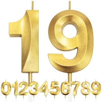 Imagen de 19th Vela de Cumpleaños con Purpurina Dorada y Diseño 3D Número 19 Velas Números, Decoración Tarta, Tarta para Fiesta Cumpleaños, Aniversario Boda,