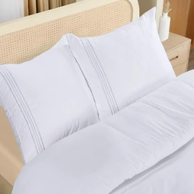 Imagen de Utopia Bedding Funda Nordica Cama 105 Microfibra Juego de Edredon 200x200 cm y 2 Bordado Fundas Almohada 80x80 (Blanco)