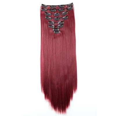Imagen de CAISHA XXL 60cm Extensiones Rectas Con Clip Postizo Sintético Resistente Al calor Pelo Largo 8 Uds Burdeos CES10