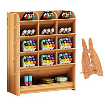 Imagen de Organizador de Escritorio Madera Papelería Multifuncional Caja Soporte Pluma para Estante Almacenamiento Suministros Escolares Oficina en el Hogar (Cereza)