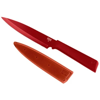 Imagen de KUHN RIKON, Cuchillo de cocina antiadherente con funda seguridad Colori +, 23 cm, Rojo