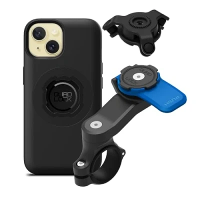 Imagen de Quad Lock Kit de Soporte móvil Moto para Manillar con Amortiguador Vibraciones y Funda mag iPhone 15