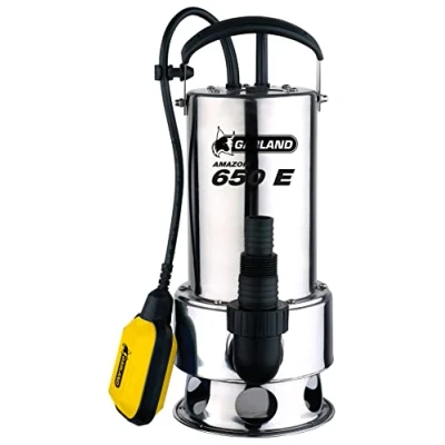 Imagen de GARLAND AMAZON 650XE V20 Bomba sumergible eléctrica aguas sucias 750 W y 5,5 kg Caudal máx. 13.000 l/h, altura de impulsión 7,5 m, 7 m. Carcasa acero inxoidable.