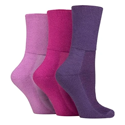 Imagen de IOMI Footnurse Paquete de 3 calcetines unisex extra anchos bambú para diabéticos, 4 tamaños, pies y piernas hinchados, costura suave en los dedos, pie acolchado, morado, 8