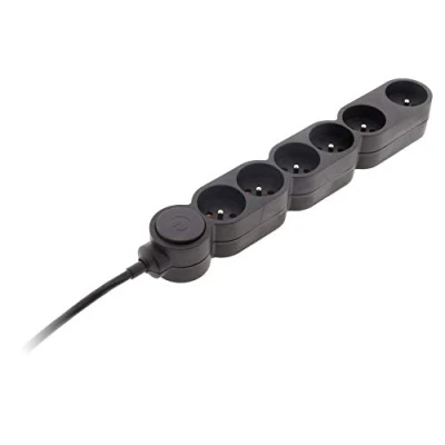 Imagen de Bloc Home Regleta (6 x 16A + interruptor, cable HO5VVF 3G1, 1,5 m, con enchufe extra plano), color negro