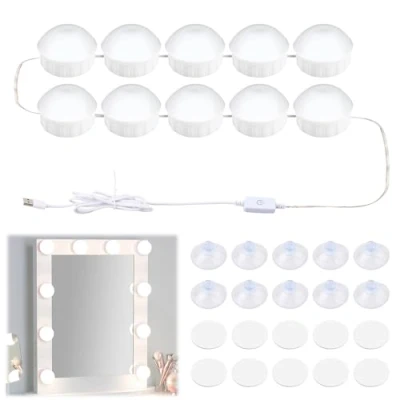 Imagen de Litinliv Luces Espejo Maquillaje Estilo Hollywood, Lámparas para el LED 10 Bombillas Regulables, Lámpara de Cosmético con adhesivo calidad DIY Light Mirror