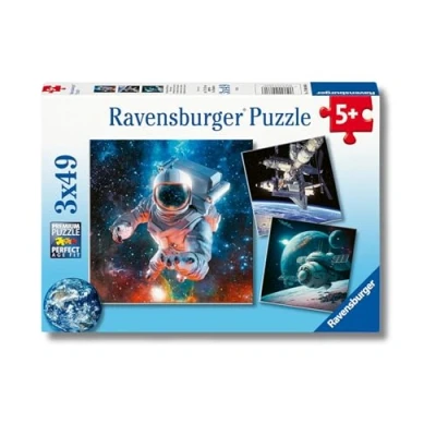 Imagen de Ravensburger puzzle Aventuras del espacio, Astronauta, Cohetes espaciales, infantil, 3 puzzles de 49 piezas, para niños +5 años, Tamaño 21x21cm