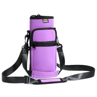 Imagen de Nuovoware Bolso de Botella Agua Portátil Neopreno 710ml, 2 Bolsa con Correa Hombro Anticaídas, Funda Impermeable Protectora para Viaje al Aire Libre, Taro Morado