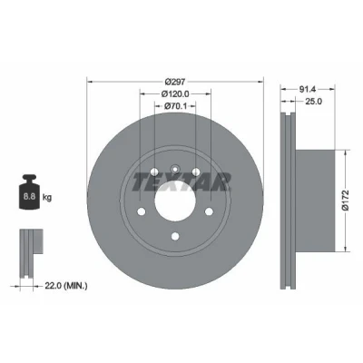 Imagen de TEXTAR 92129700 Disco de freno 297 25 05/06 120 ventilación externa sin perno sujeción rueda, buje rueda LAND ROVER: Discovery 2