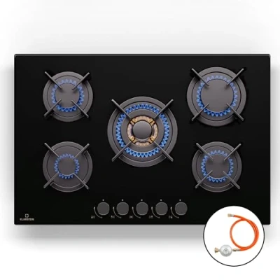 Imagen de Klarstein Cocina Gas Butano 5 Quemadores 10400W, Fogones Portátil Camping para Gas, Placa de Acero Inoxidable, Encimera Cocinar en Exterior