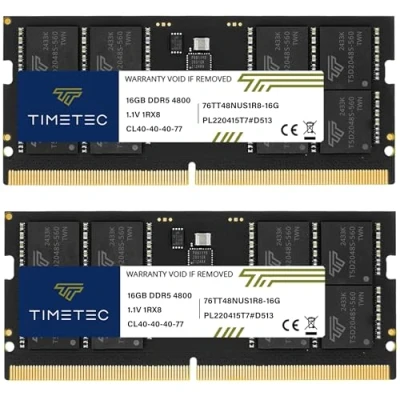 Imagen de Timetec DDR5 4800MHz PC5 38400 sin búfer ECC 1.1V CL40 1Rx8 Rango único Módulo de Memoria RAM (32GB Kit(2x16GB) SODIMM)