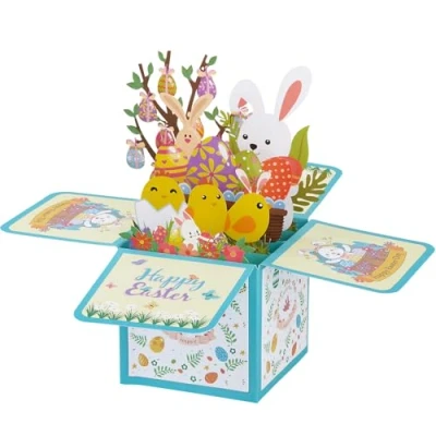 Imagen de BOFUNX Tarjetas de Felicitación Pascua Pop Up 3D con Sobre Tarjeta Easter Card Emergente Regalo Original Creativo Conejitos Gallinas Flores para Feliz Resurrección a Niños Familias Amigos