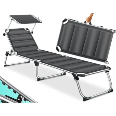 Imagen de KESSER® Tumbona Sun con Parasol de jardín Techo Plegable Respaldo Ajustable, ergonómico Silla portátil Playa Superficie Reposo Acolchada Antracita
