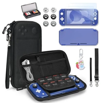 Imagen de Younik Funda Switch Lite, Negro Accesorios NS Lite 14 en 1, Carcasa de Transporte Estuche para Tarjetas Juego, 2 Protectores Pantalla, 6 Grips el Pulgar, Colgante