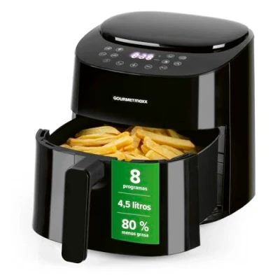 Imagen de GOURMETmaxx Freidora de aire caliente 4,5 L, 1400 W, con 8 programas diferentes, ideal para asar, etc. Preparación especialmente baja en grasa y suave temporizador apagado automático