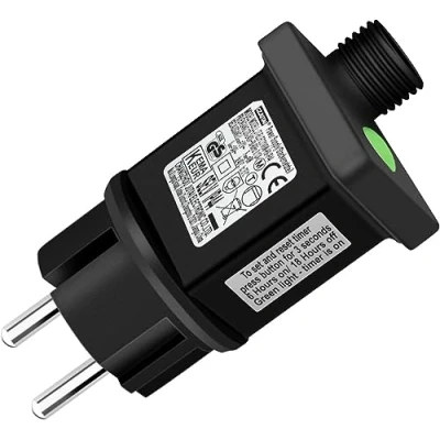Imagen de Joycome Enchufe Intermitente Luces Navidad 31V Transformador Navidad, 8 Modos Adaptador con Temporizador, 2 Pin IP44 Impermeable Conector para de