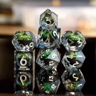 Imagen de Juego de Dados DND D&amp;D 7 Piezas Globo Ocular Araña Movimiento Borde Afilado Resina para Mazmorras y Dragones Poliédricos Pathfinder RPG MTG con Caja Regalo