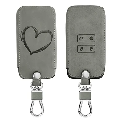 Imagen de kwmobile Funda Compatible con Renault Llave de Coche Smart Key 4 Botones (Solo Keyless Go) Case Piel Nobuck sintética para Mando Dibujo corazón Gris