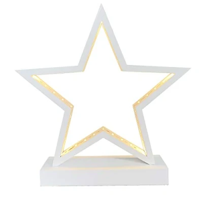 Imagen de Casaria® Estrella LED Blanca 26cm Madera Decoración Navidad Adornos Iluminación Sin Cable Mesa Luz Ventana