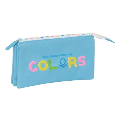 Imagen de Benetton Spring Portatodo Triple, Estuche Infantil, Niño, Ideal para Niños en Edad Escolar, Cómodo y Versátil, Calidad Resistencia, 22x3x12 cm, Color Celeste
