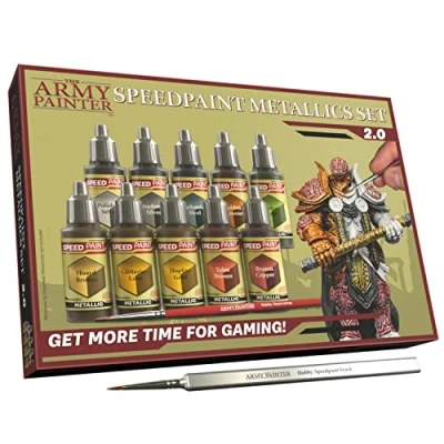 Imagen de The Army Painter, Speedpaint 2.0 Metallics Set Combo, 10 x 18 ml Metálica Pinturas Acrilicas, incl. 2 Pinceles Pintura Miniatura para D&amp;D miniatures &amp; Warhammer Figuras