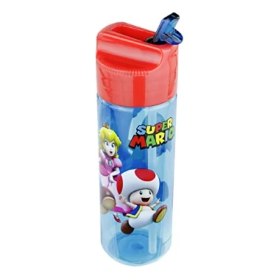 Imagen de p:os 33165 Botella con diseño de Super Mario, plástico, sin BPA ni ftalatos, Capacidad Aprox. 540 ml, Ideal para Viajes, guardería y Deportes, niñas, Multicolor (33165)