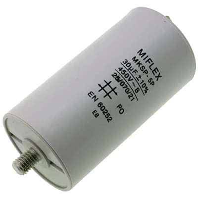 Imagen de Condensador de Arranque, Motor 30µF 450 V 45 x 83 mm Conector M8; Miflex; 30uf