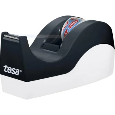 Imagen de tesa EasyCut® ORCA Dispensador de Cinta Adhesiva con Base Antideslizante para Mesas y Escritorios Incluye 1 Rollo tesafilm® 10m x 19 mm Negro Blanco