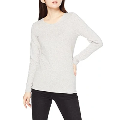 Imagen de Amazon Essentials Camiseta de Cuello Caja, Manga Larga y Ajuste Clásico (Disponible en Tallas Grandes) Mujer, Gris Claro Mezcla, XL