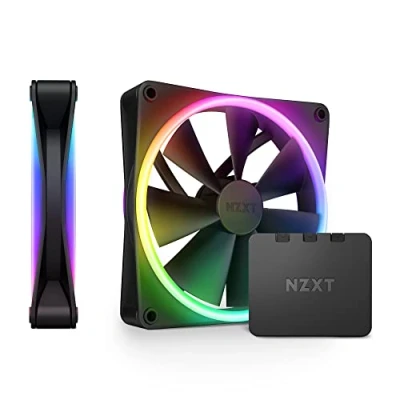 Imagen de NZXT F140 RGB Duo Twin Pack 2 ventiladores de doble cara 140 mm con controlador 20 LEDs direccionables individualmente Flujo aire equilibrado y presión estática Negro