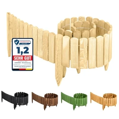 Imagen de Garronda Valla para Jardín Cercado Cerca de Césped Palisade Madera Rollborder Delimitador Bordes Jardinero Longitud: 200 cm GD 0046 (Natural, No impregnado, Altura: 20 cm)