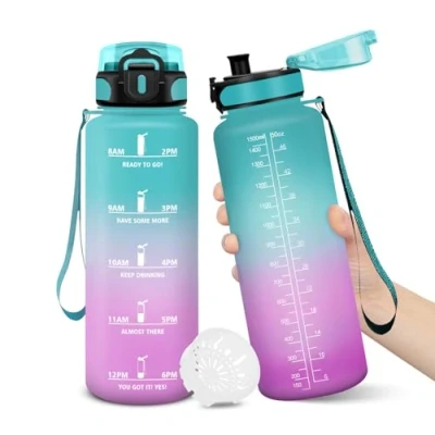 Imagen de Botella Agua, 1500ML Libre de BPA, Agua Gimnasio, Diseño Cerradura a Prueba Fugas, Botellas Con Marca Tiempo, para Niños Deportes, Camping VerdePolvo