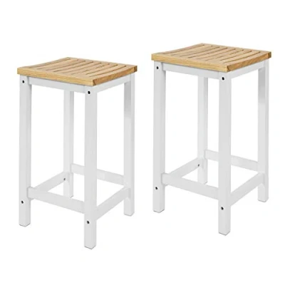 Imagen de SoBuy 2 x Taburetes de Bar Cuadrado Silla Cocina Madera Caucho y Pino Blanco FST29 WNx2 ES