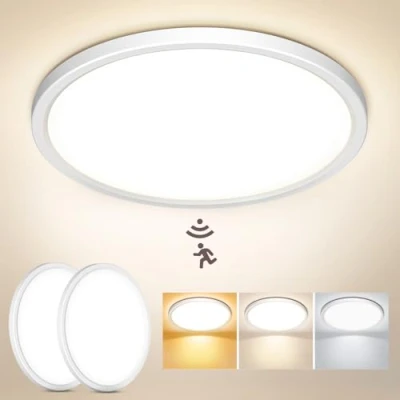 Imagen de NIBSHOOM Plafón LED Techo con Sensor de Movimiento, 3000K/4000K/6500K 18W IP44 Impermeable Lampara Techo, Luz Balcón Cochera Pasillo Sótano Sala, Ø22cm, 2piezas