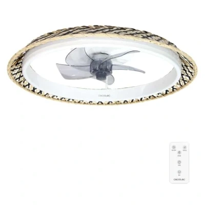 Imagen de Cecotec Ventilador de Techo con luz EnergySilence LampAero 610 Natural Design. Motor DC 20W, LED, 5 aspas 17 pulgadas, Mando, 6 velocidades, 3 tonalidades luz, temporizador, modo winter/summer