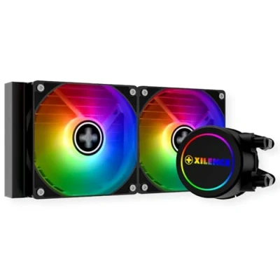 Imagen de Xilence LiQuRizer XC977 Refrigerador líquido para CPU (Base múltiple, AiO, 240 mm, 2 Ventiladores ARGB de 120 mm), Color Transparente y Negro