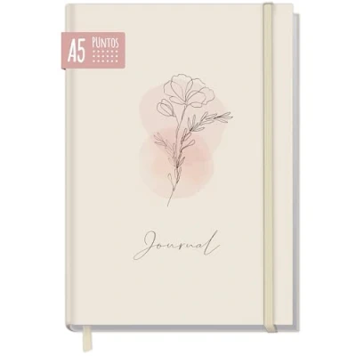 Imagen de paper&amp;you® Bullet Journal punteado A5 con banda elástica [Dainty Flower] 156 páginas cuaderno punteado, diario sostenible &amp; climáticamente neutro