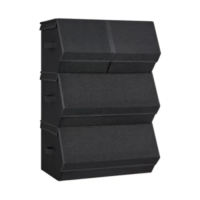 Imagen de SONGMICS Juego de 4 Cajas Almacenamiento con Tapas, Apilables, Cubos Cierres Magnéticos, Tela, Marco Metal, para Ropa, Libros, Negro Clásico RLB022B01