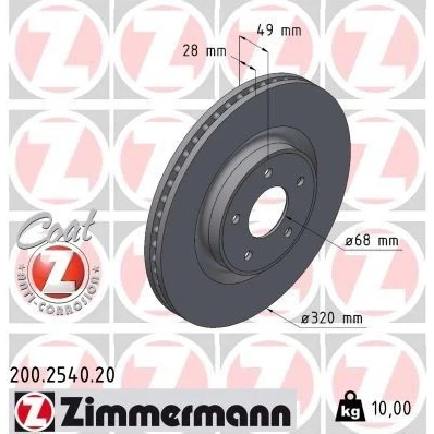 Imagen de ZIMMERMANN Disco de freno INFINITI: Q50 Berlina 320mm 28mm 5/5 5Taladro(s) 114mm ventilación interna 200.2540.20 Discos freno,