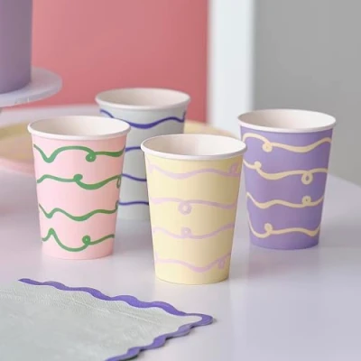 Imagen de Ginger Ray Juego de 8 vasos papel para fiestas, color lila, amarillo, verde y rosa