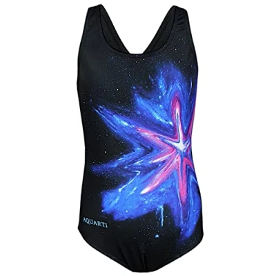 Imagen de Aquarti Bañador para Niñas Traje de Baño Resistente al Cloro Muscleback, Mancha Color/Turquesa/Azul/Negro, 134