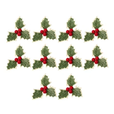Imagen de 10 Piezas de Flores Artificiales Bayas Acebo con Hojas Navidad para decoración Floral del hogar arreglos (Bayas Rojas)